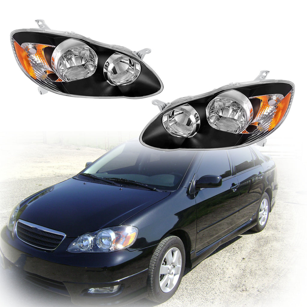 Headlamps Set For 2003 2004-2008 Toyota Corolla Headlights Housing Black Pair